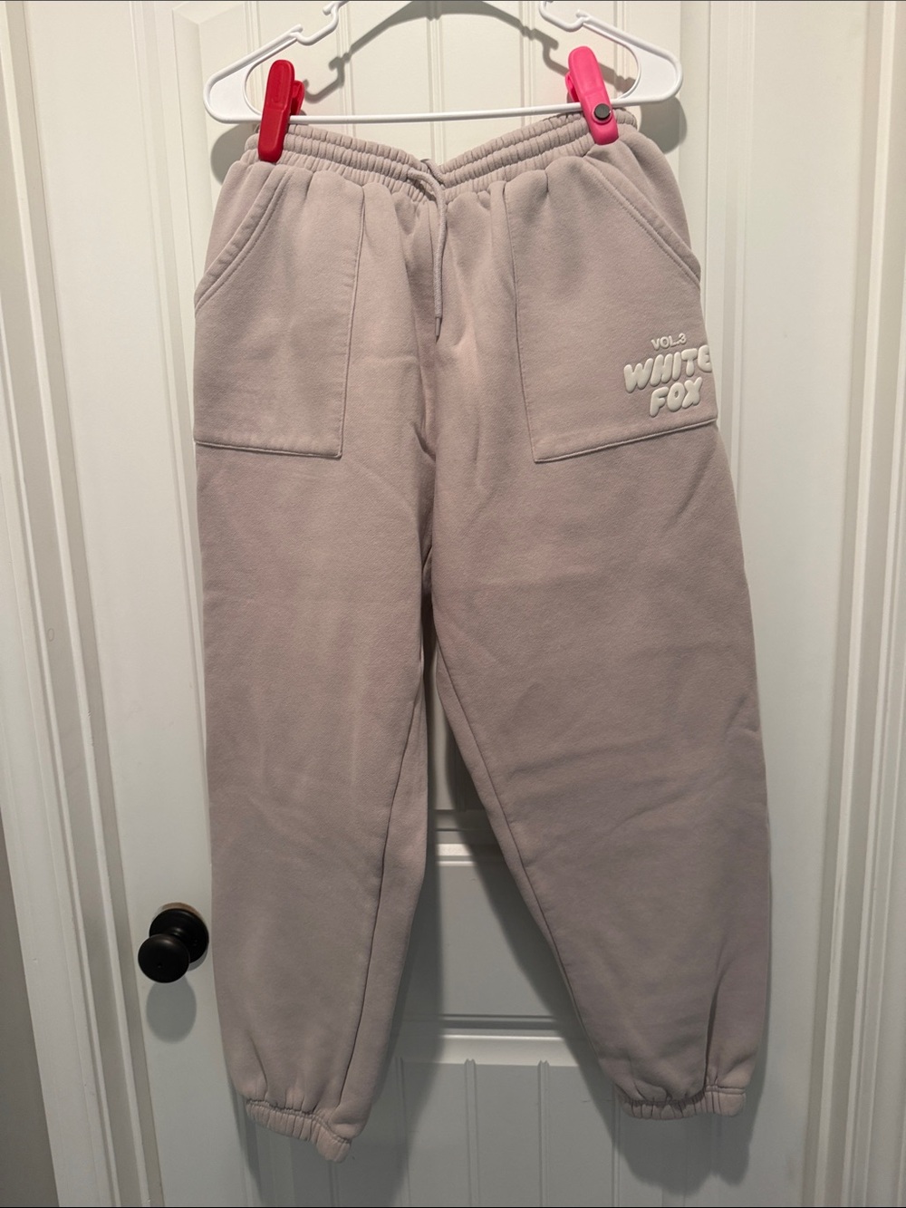 White Fox Boutique Beige/Pale Pink Fleece Joggers